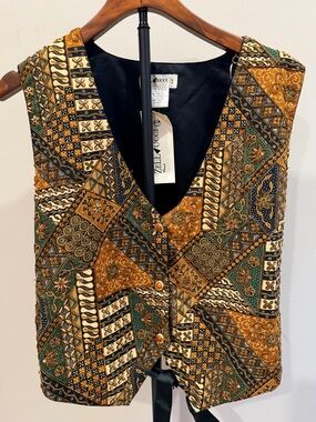Zelli Vogue Beaded Cotton Vest Womens M Patchwork Boho Vintage Style